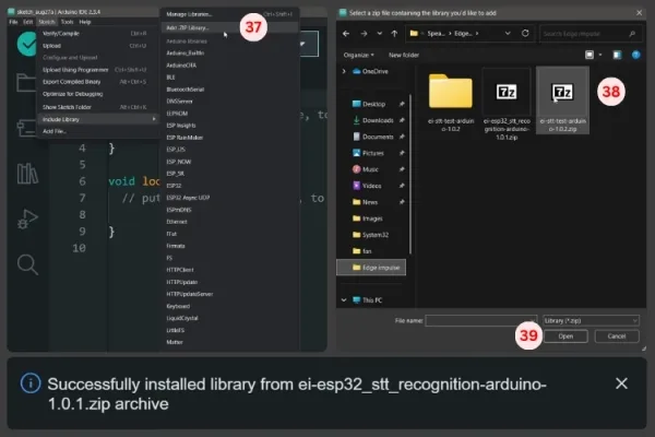 Автономное распознавание голоса на ESP32 с использованием Edge Impulse 16 Установка библиотеки для распознавания голоса в Arduino IDE