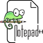 Логотип Notepad++: хамелеон, сидящий на карандаше, рядом со значком файла.