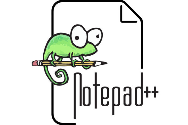 Логотип Notepad++: хамелеон, сидящий на карандаше, рядом со значком файла.