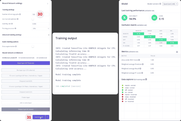 Автономное распознавание голоса на ESP32 с использованием Edge Impulse 13 Обучение нейронной сети модуля распознавания речи ESP32