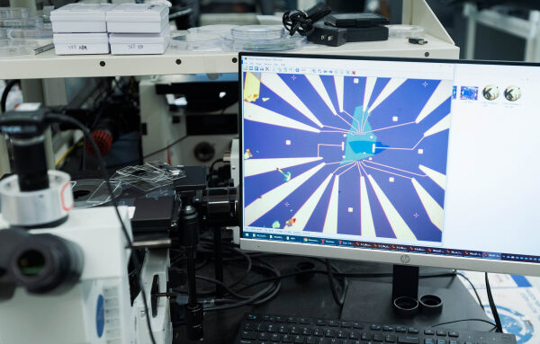 Два физика открывают для себя магию двух измерений. 10 На фотографии изображен экран компьютера, на котором отображаются перекрывающиеся контуры двух кристаллических пластин, к которым прилегают электроды.