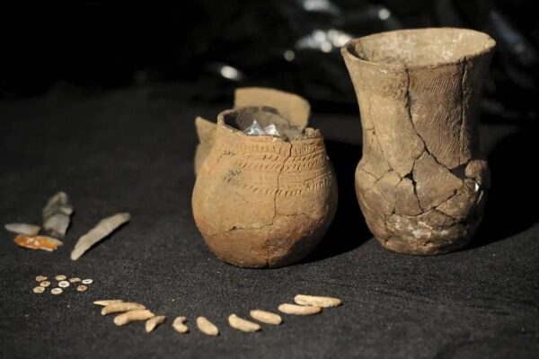 DAFN3W Восстановленные сосуды культуры колоколовидных кубков выставлены в Пределе, Германия, 5 декабря 2011 года. Государственное управление по охране исторических памятников и археологии Саксонии-Анхальт представило результаты раскопок на шахте Профен. Фото: Петер Эндиг