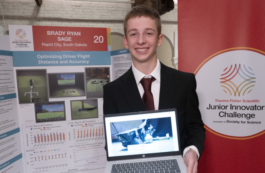 Научная презентация на конкурсе Junior Innovators Challenge, оптимизация полета драйвера.