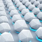 Ряды 3D-геометрических фигур с подсветкой, напоминающие сферические соты.