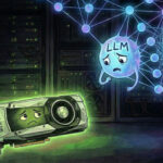 Грустная видеокарта и нейросеть LLM в серверной комнате, концепция взаимодействия ИИ.