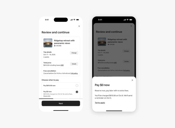 Мобильный интерфейс бронирования отеля с опцией выбора даты оплаты.