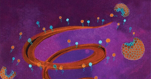 Абстракция с линиями и кругами на фиолетовом фоне.