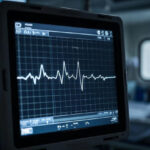 Монитор сердечного ритма в медицинском учреждении, показывающий ЭКГ пациента.