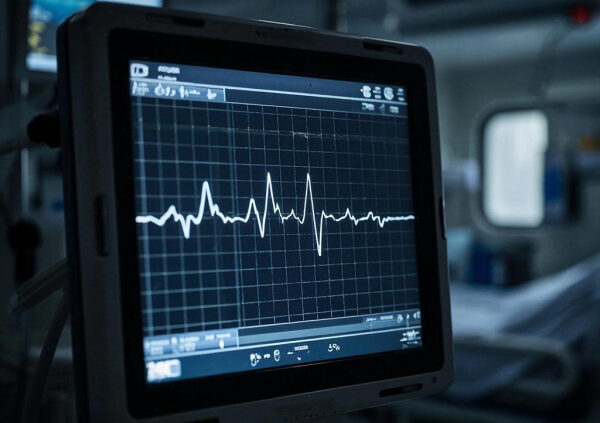 Монитор сердечного ритма в медицинском учреждении, показывающий ЭКГ пациента.