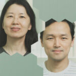 Мужчина и женщина на размытом фоне светло-зеленого оттенка.