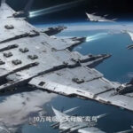 Космический корабль в космосе на фоне планеты и звезд.