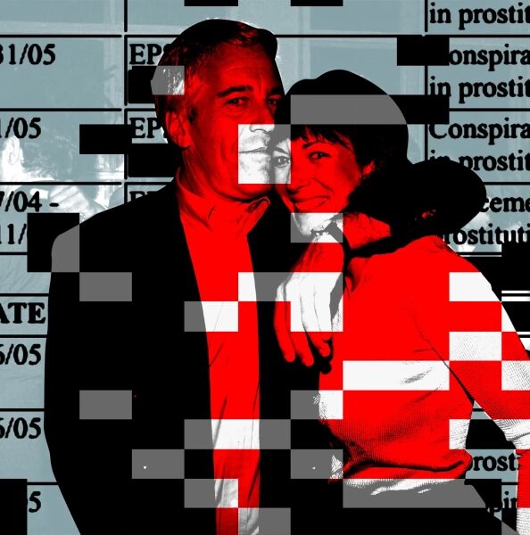 Команда Джеффри Эпштейна по цифровой чистке 2 Абстрактное изображение с красными элементами и текстом на фоне.