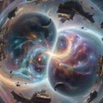 Фантастическая вселенная с галактиками, звёздами и парящими космическими объектами.