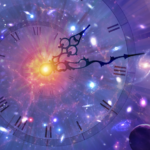 Космические часы на фоне галактики, иллюстрация времени, вселенная.