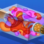 Абстрактное искусство: яркие краски в трубе на синем фоне.