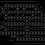 Изометрическая схема с линиями и узорами на черном фоне, напоминает план здания.