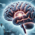 Изображение человеческого мозга с электрическими импульсами в медицинской лаборатории.