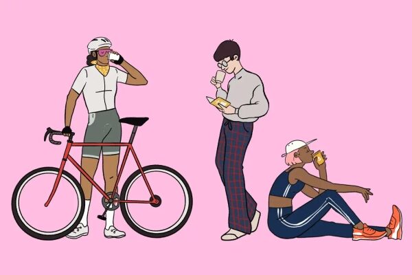 В настоящее время ведется разработка технологии CRISPR для получения грейпфрута без горечи. 3 Иллюстрация, изображающая трех человек, занимающихся разными делами и пьющих кофе.