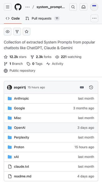 Нашли золото: какие-то гении вытащили системные промты от всех топовых нейронок 2 GitHub репозиторий с системными подсказками для чат-ботов ChatGPT, Claude и Gemini.