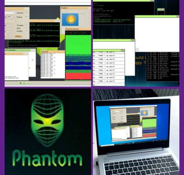 Коллаж с изображениями интерфейсов программ на компьютере и логотип Phantom.