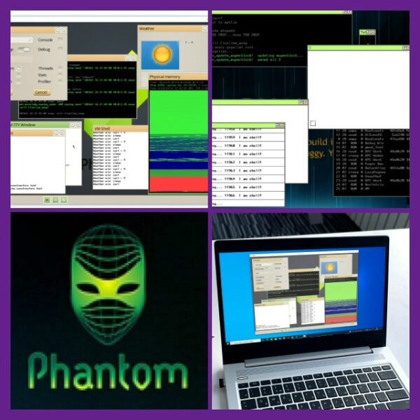 Коллаж с изображениями интерфейсов программ на компьютере и логотип Phantom.