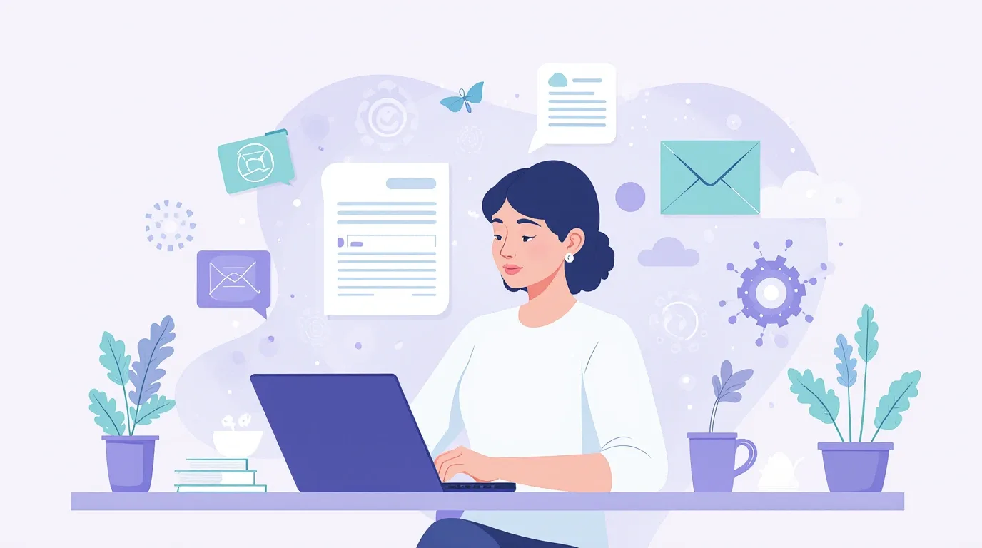 Женщина работает за ноутбуком, цифровая коммуникация, графики и письма, концепция удаленной работы.