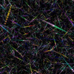 Абстрактные разноцветные линии и точки на черном фоне.