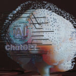 3D визуализация искусственного интеллекта с надписью ChatGPT на фоне мозговой структуры.