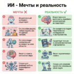 Инфографика: мечты и реальность об искусственном интеллекте, сравнение мифов и фактов.