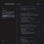 Чат-бот и код на тёмном фоне экрана компьютера, текст и список команд.