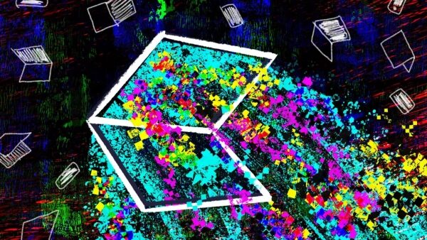 Утечка данных в гиганте государственных технологий Conduent, производящем воздушные шары, затронула миллионы американцев. 3 Абстрактное изображение с яркими цветами и геометрическими фигурами на черном фоне.