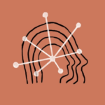 Абстрактный рисунок: линии и точки на коричневом фоне, напоминающие лицо профилем.