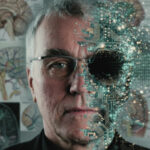 Схемы мозга и данные на фоне, искры цифровой информации, нейронауки.