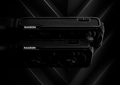 Видеокарты Radeon в черном дизайне на темном фоне.