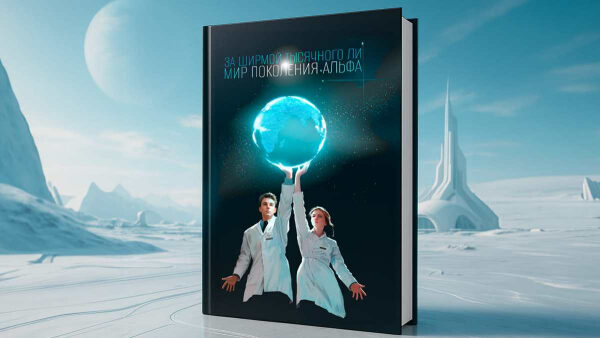 Книга "Мир Поколения Альфа" с фантастическим пейзажем и планетой на обложке.