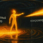 Светящаяся фигура на границе квантового мира и макромира, направляя энергию.