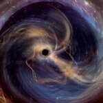 Черная дыра в космосе с закрученными галактиками и звездами.