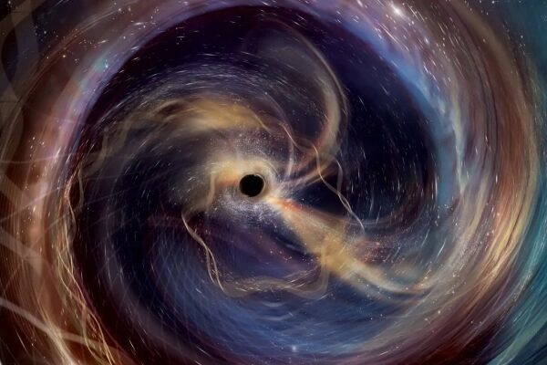 Сигнал гравитационных волн доказывает правоту Эйнштейна относительно теории относительности. 3 Черная дыра в космосе с закрученными галактиками и звездами.