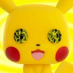 Жёлтый персонаж с красными щёками и круглыми глазами на ярком фоне.