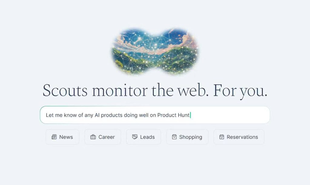 Мониторинг веба с помощью скаутов, поиск AI продуктов на Product Hunt.