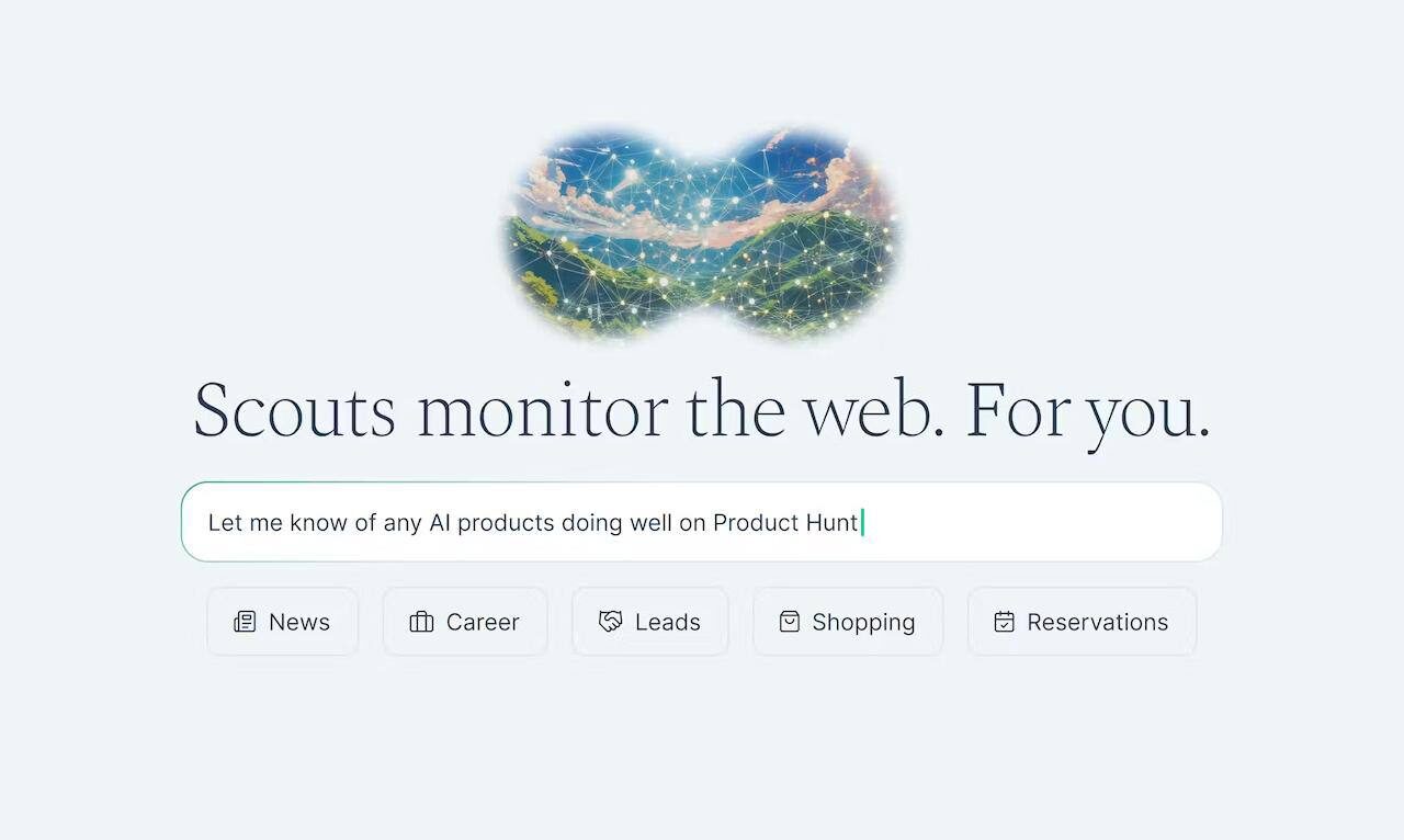 Мониторинг веба с помощью скаутов, поиск AI продуктов на Product Hunt.