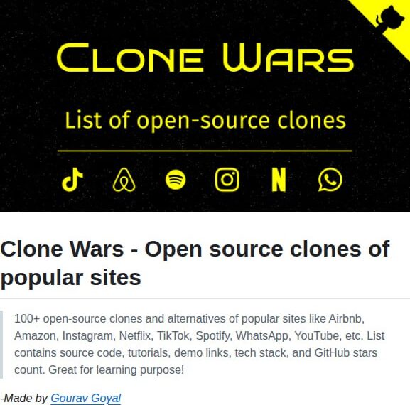 "Clone Wars: бесплатные аналоги популярных сайтов, открытый код, обучение."