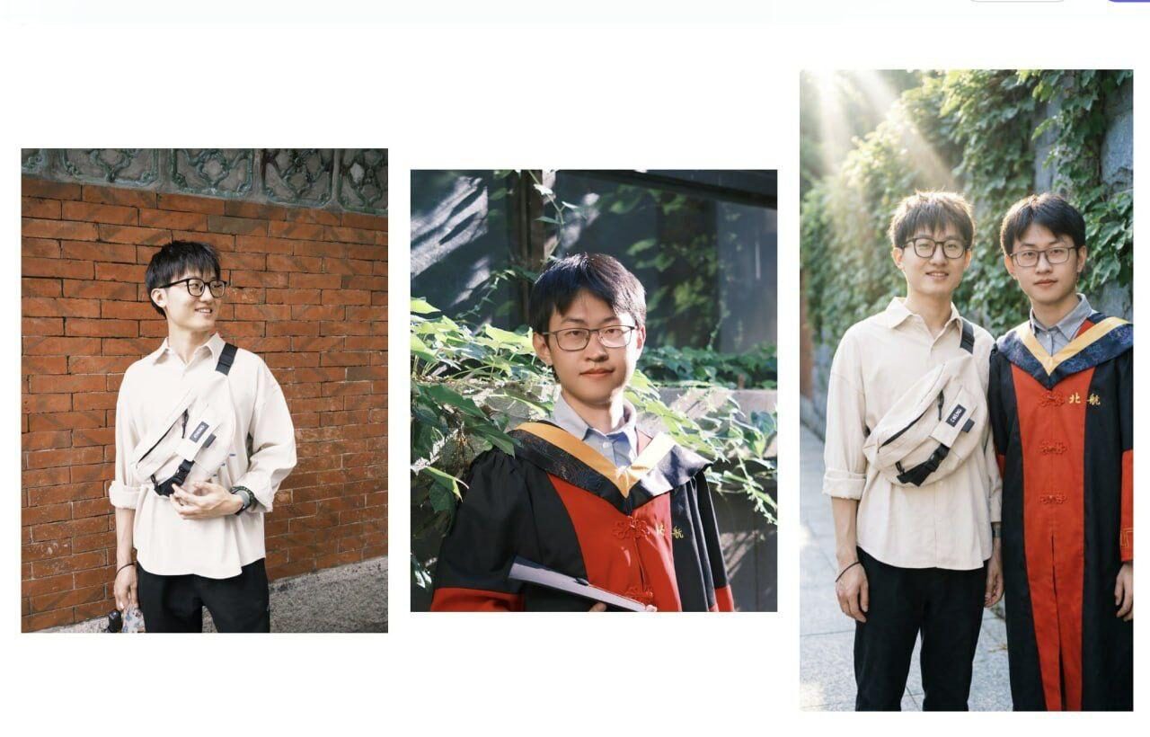 Выпускник университета с дипломом на фоне зелени и кирпичной стены.