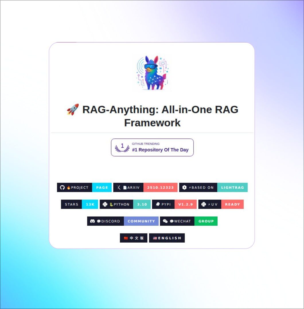 RAG-Anything: Модульный фреймворк RAG. Популярен на GitHub, поддержка Python, PyPI.