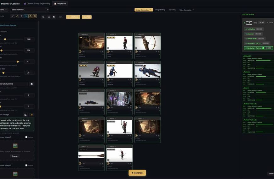 Интерфейс программы для генерации изображений с параметрами и галереей кадров.