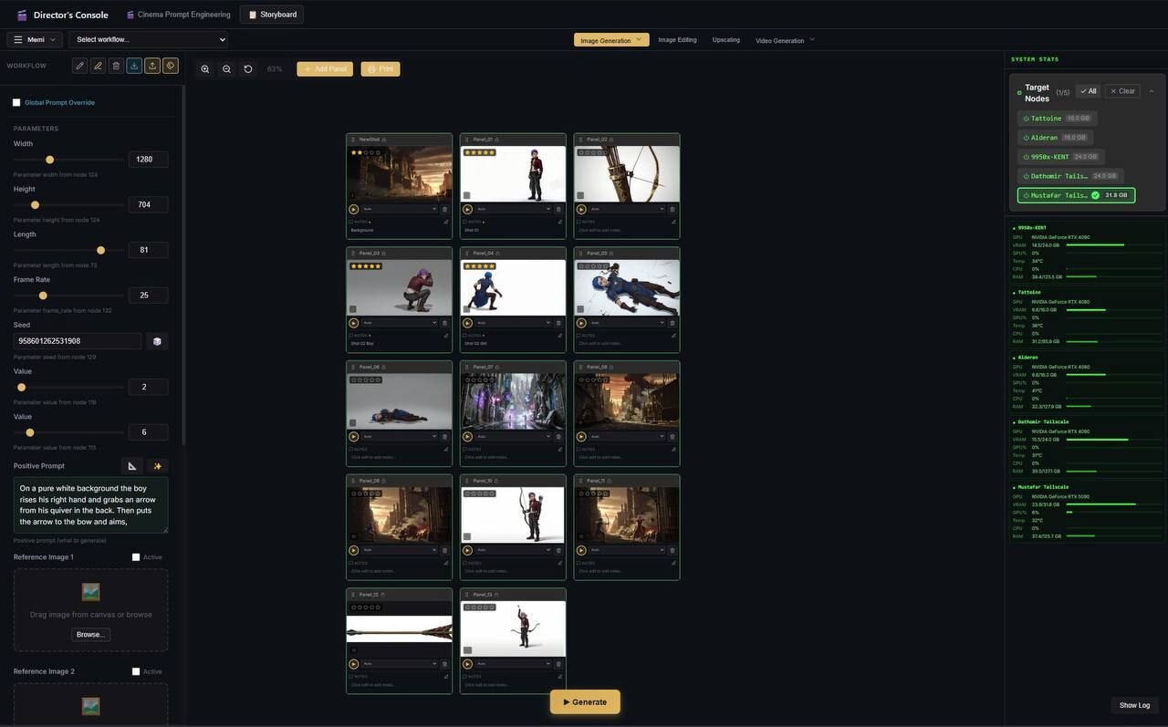 Интерфейс программы для генерации изображений с параметрами и галереей кадров.
