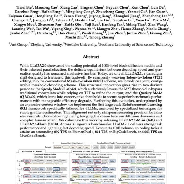 Научная статья LLda2.1 о токенах и диффузии текста, схема редактирования.