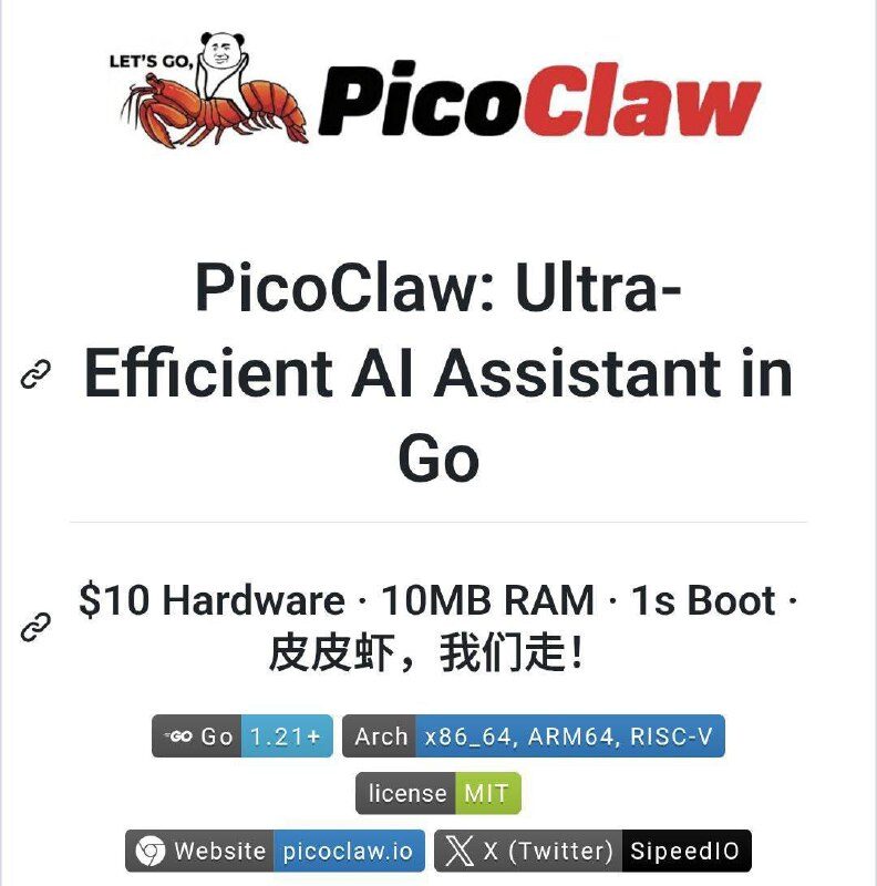 PicoClaw — агент на 10 МБ ОЗУ вместо тяжёлых решений... 3 PicoClaw: ультраэффективный AI-ассистент на Go, дешевое оборудование, быстрая загрузка.