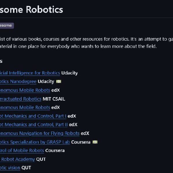 Список онлайн-курсов по робототехнике: AI, мобильные роботы, управление, автономная навигация.