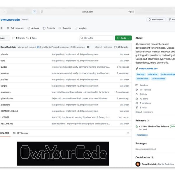 GitHub репозиторий с файлами и описанием проекта для менторства программистов.